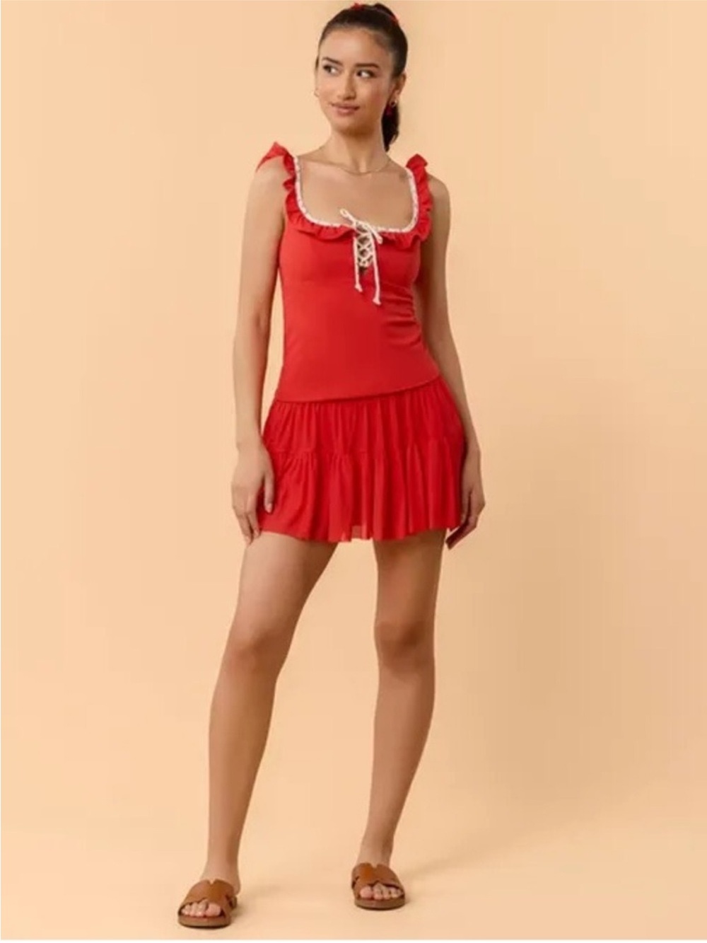 Blogilates Red Ruffle Tie-Front Tank Top - Picture 5 of 6